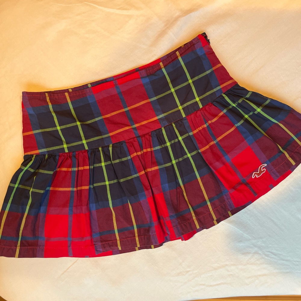 Hollister Plaid Ruffle Blue, Red, and Green Miniskirt